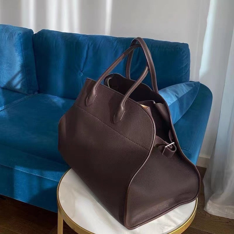 Designer Margaux Leather Tote Large Capacity Handbag Suede Leather with Flat Shoulder Strap Park Daily Use Luxury Womens Bag