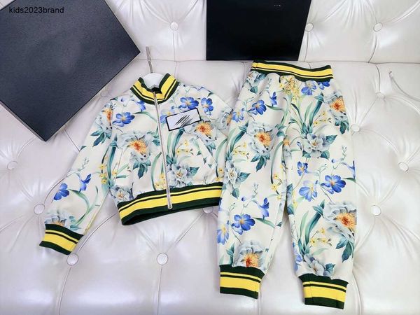 New Sports suit for baby kids Tracksuits Size 110-160 Flower full print stand collar zippered jacket and pants Oct20