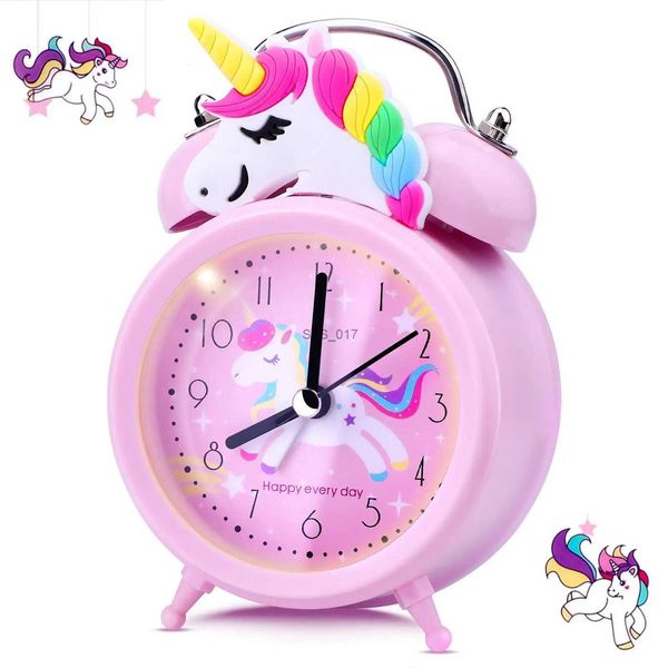 Other Clocks Accessories Pink Unicorn Kids Alarm Clock Double Bell Clock with Backlight Cute Desk Clock Home Decoration Kid Gifts reveil enf