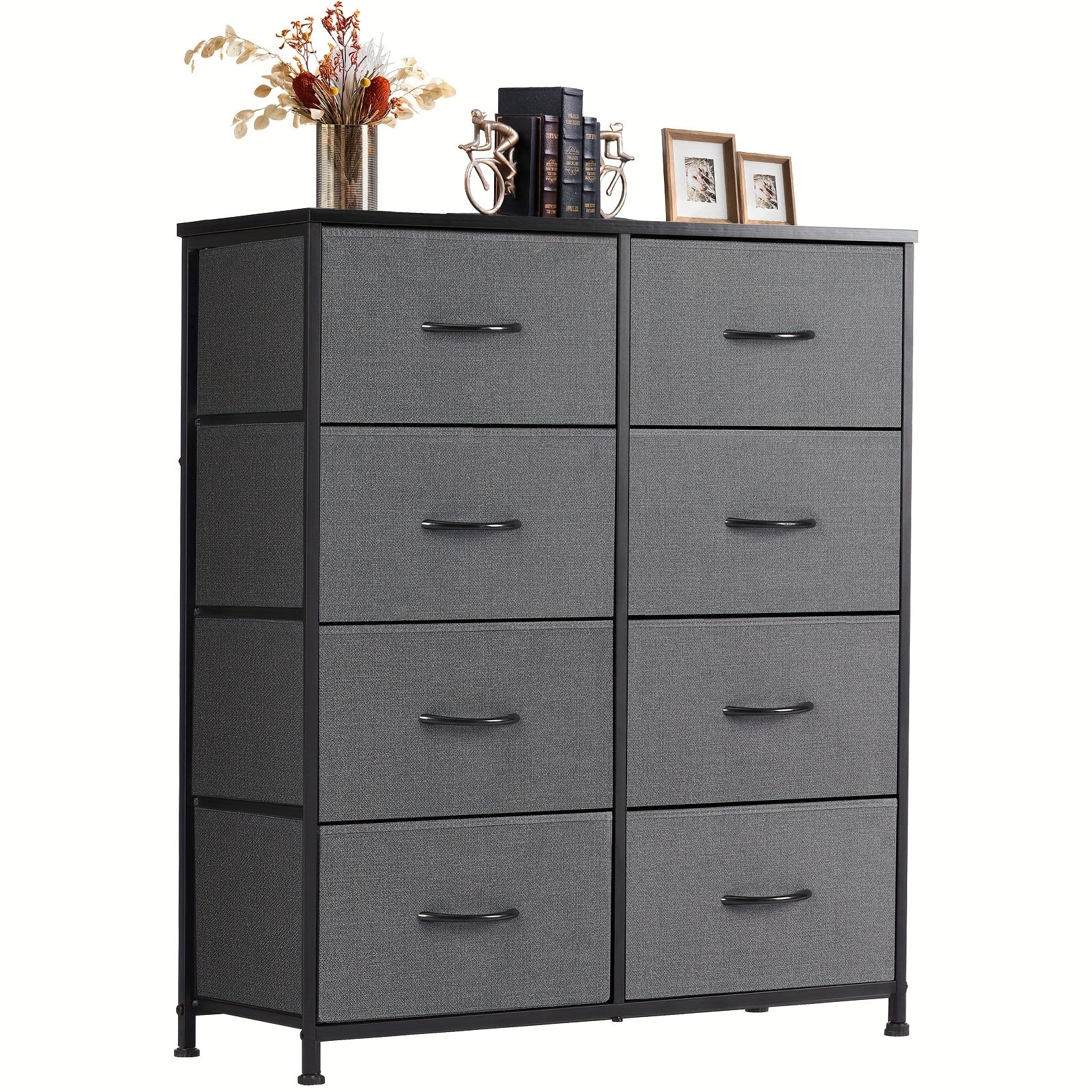 TEMU 8-drawer Dresser With Fabric-like Drawer Liners - Sturdy Metal Frame & Wood Tabletop, Modern Black Chest Of Drawers For Bedroom, Living Room,