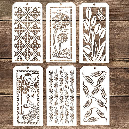 DIY Decorative Stencil Template for Scrapbooking Painting on Wall Furniture Crafts,Set of 6 (Seamlesss Flower #4) Seamless Flower #4