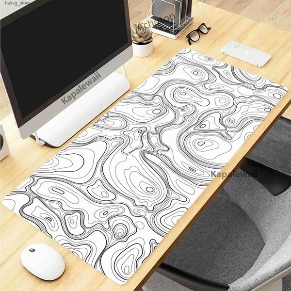 Wrist Rests Black And White Topographic Map Art Pad XXL Mousepad Rubber Keyboard Pads Gaming Setup Accessories Mouse Mat 900x400mm J241204
