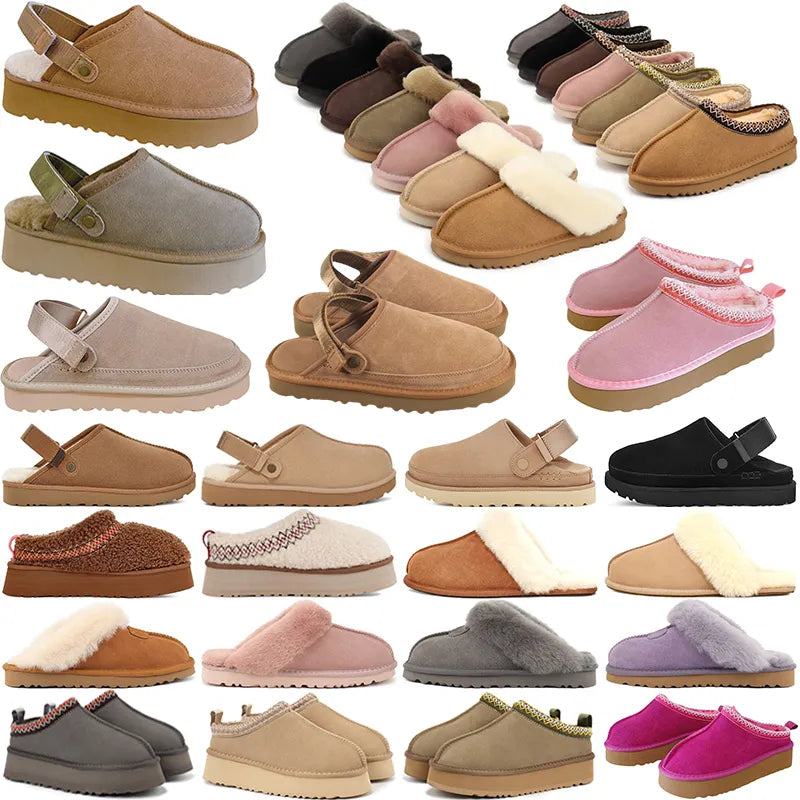 free shipping women slippers designer clogs slides mule platform sandals boots slide khaki brown chestnut grey ankle knee snow wool winter warm fur
