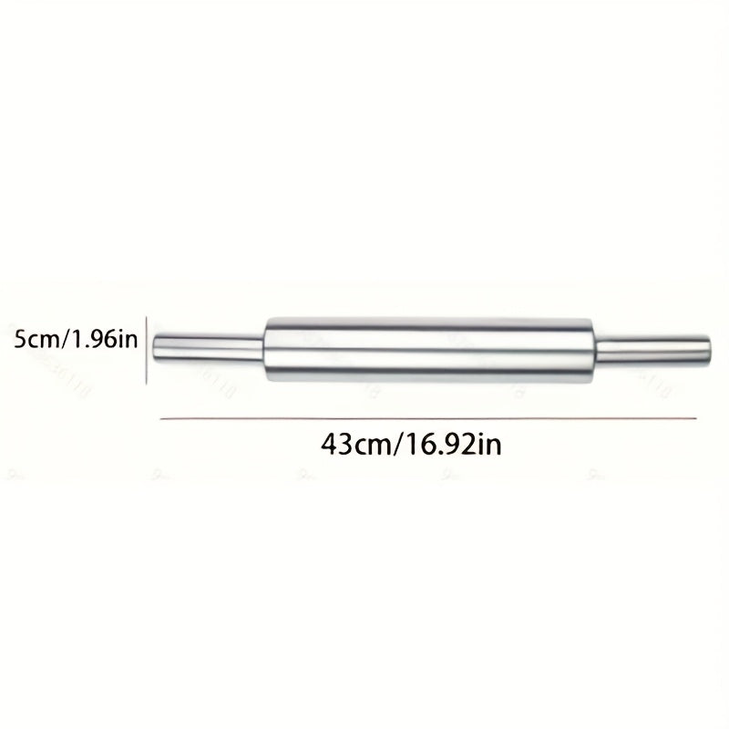 TEMU 1pc Shaon Heavy-duty Stainless Steel Rolling Pin - With Non-slip Grip, Rounded Ends For Safe Baking, Pastry, , Pasta - Commercial & Home Kitchen