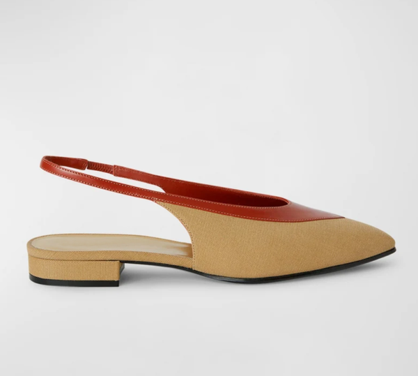 Women sandals casual shoes Dress flat Rebecca Bicolor Slingback Ballerina Flats canvas and leather pointed toe outdoor walking girl 35-42Box