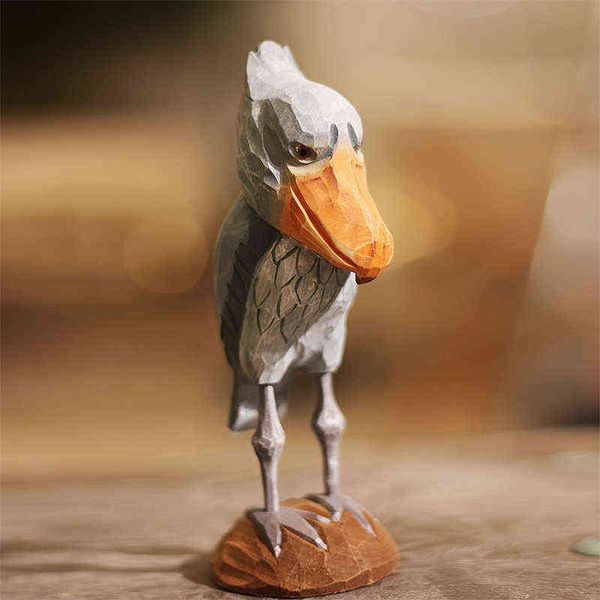 Decorative Figurines Wooden Funny Bird Whalehead Stork Handmade Wood Carving Ornaments Big Bird Nordic Home Potted Plants Decoration Room De