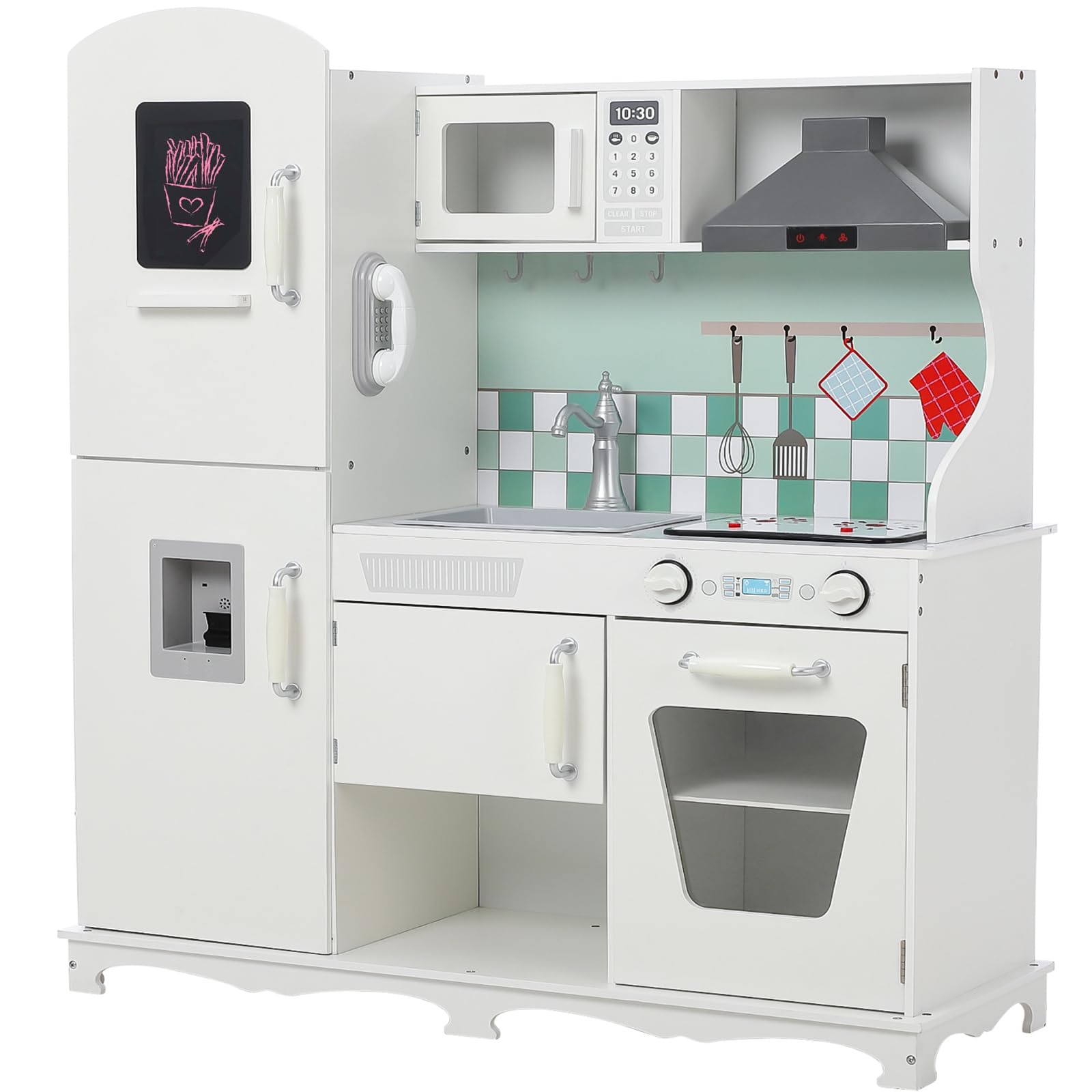 Garvee Play Kitchen for Kids, Wooden Kitchen Playset with Cooking Stove,Oven,Sink, Microwave, Blackboard, Storage Cabinets,Range Hood Pretend Cooking 