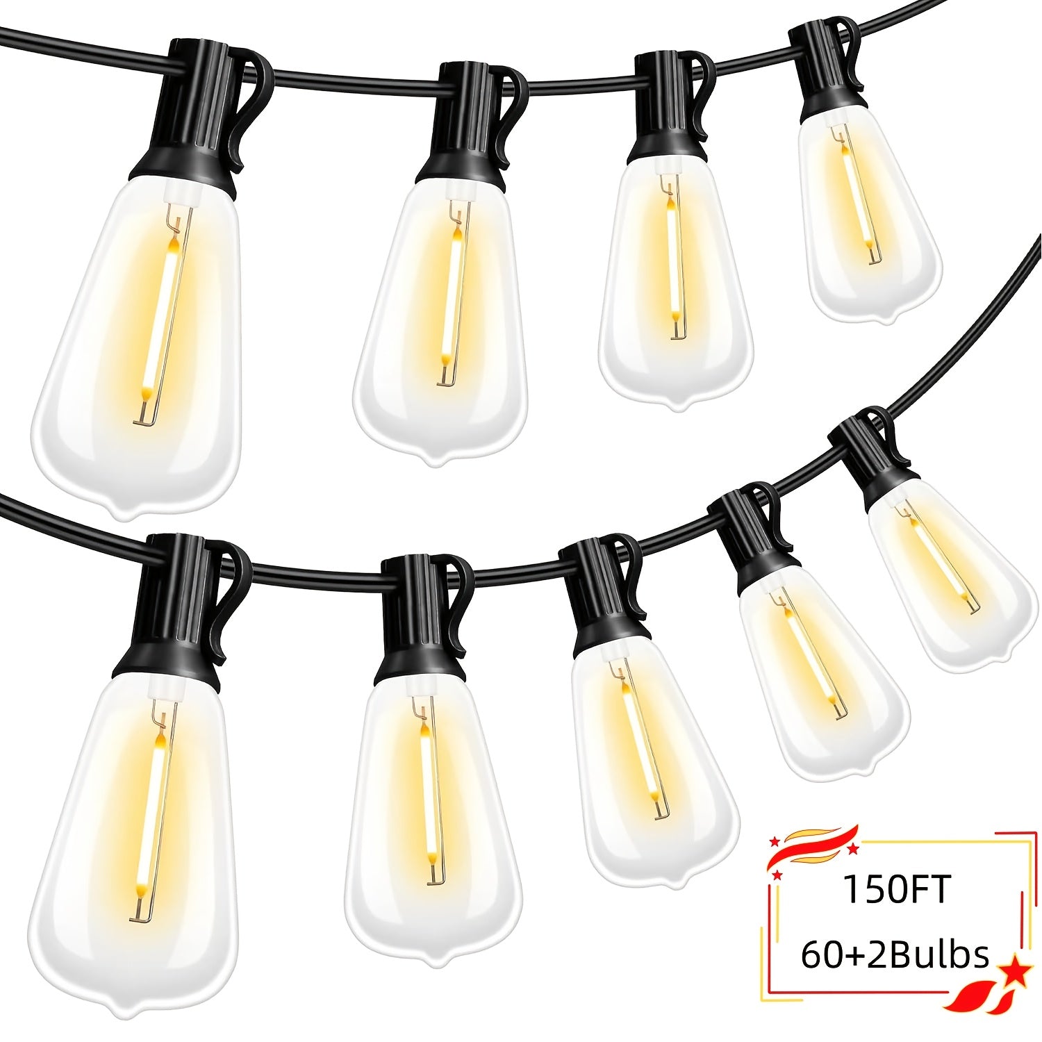 TEMU Hygx 50-100-150ft Led Christmas Outdoor String Lights, Patio Deck Lights With Shatterproof St38 Edison Bulbs, Warm White Outside Hanging Lights
