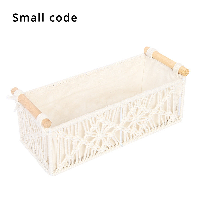 TEMU Bohemian Hand-woven Storage Basket With Grid Design - Versatile Desktop Organizer For Home And Commercial Use