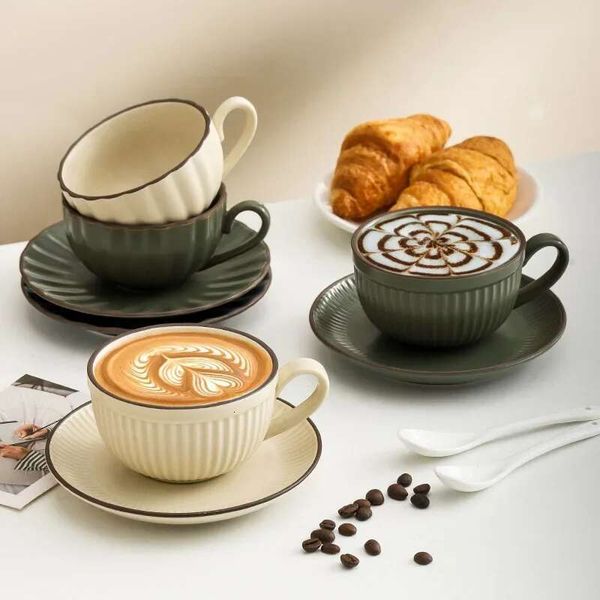Simple Ceramic Latte Coffee Mug and Saucer - High-Value Home Creative English Afternoon Tea Set