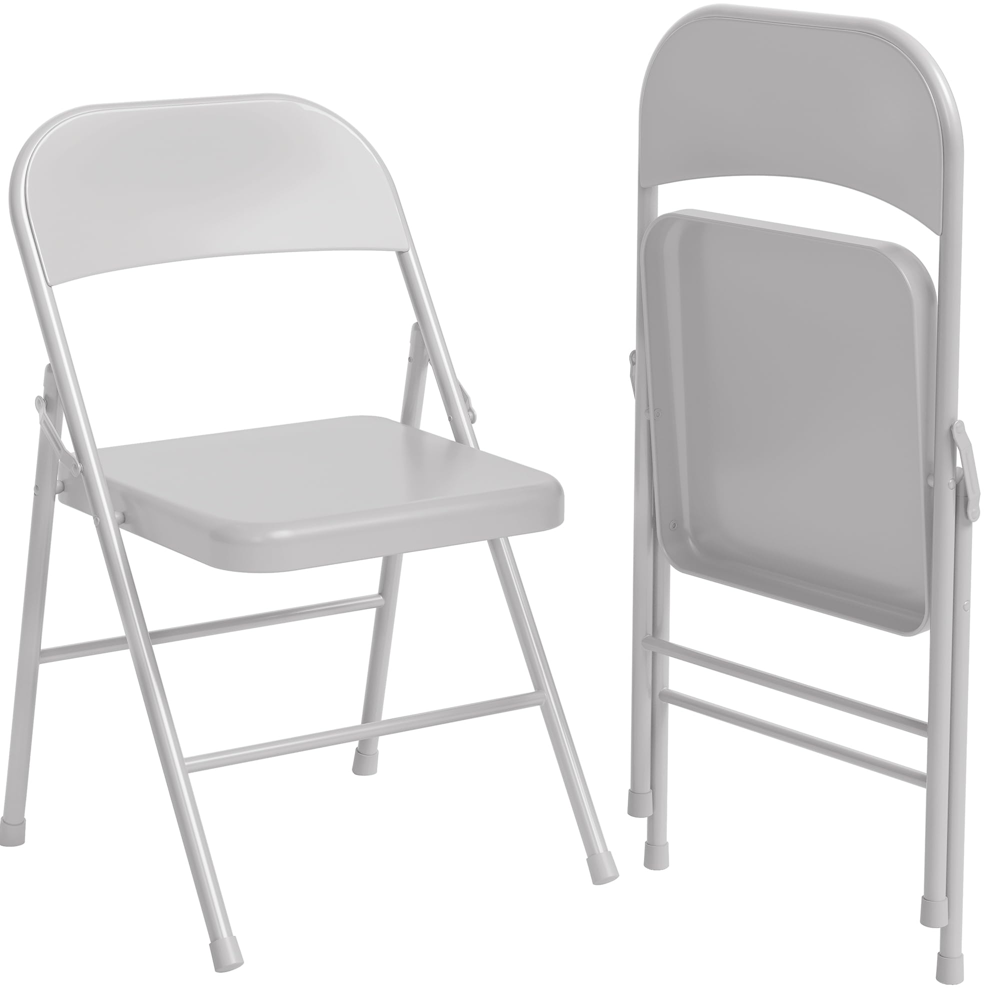 Garvee Folding Chairs 2 Pack, Foldable Chairs with Metal Frame Hold Up to 350 Pounds, Portable Grey Folding Chairs Suitable for Dining Room, Living Ro