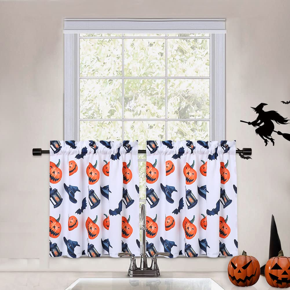 Garvee Halloween Cafe Curtains Pumpkin Window Treatment Half Tier Curtains Halloween Decor Bathroom Living Room Bedroom, Orange, 27"x 24"