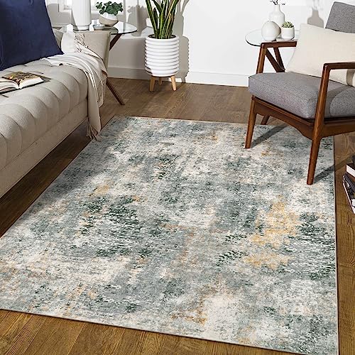 Lahome Washable 5x7 Area Rugs for Living Room, Grey Neutral Modern Abstract Rug for Bedroom Non Slip, Soft Contemporary Low Pile Indoor Carpet for Dor