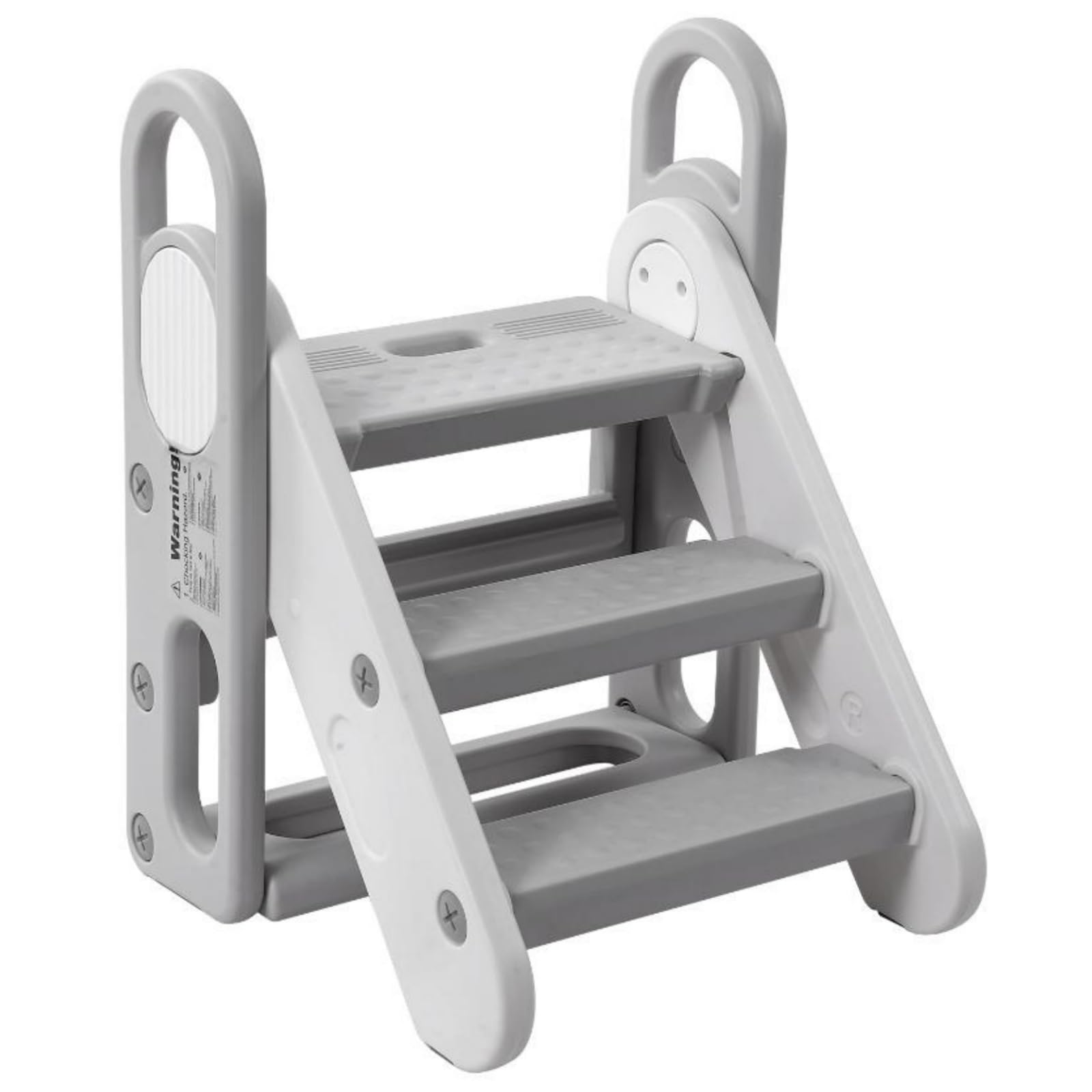 Garvee Foldable Toddler Step Stool, 3-Step Adjustable Nursery Ladder with Handles for Bathroom, Kids Toilet Potty Training and Kitchen Helper, Grey