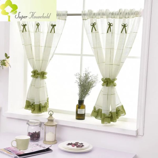 Short Curtains For Kitchen Yarn Dyed Plaid Linen Tulle Curtain for Living Room Bedroom White Blinds on Window Home Decor rideau 240804