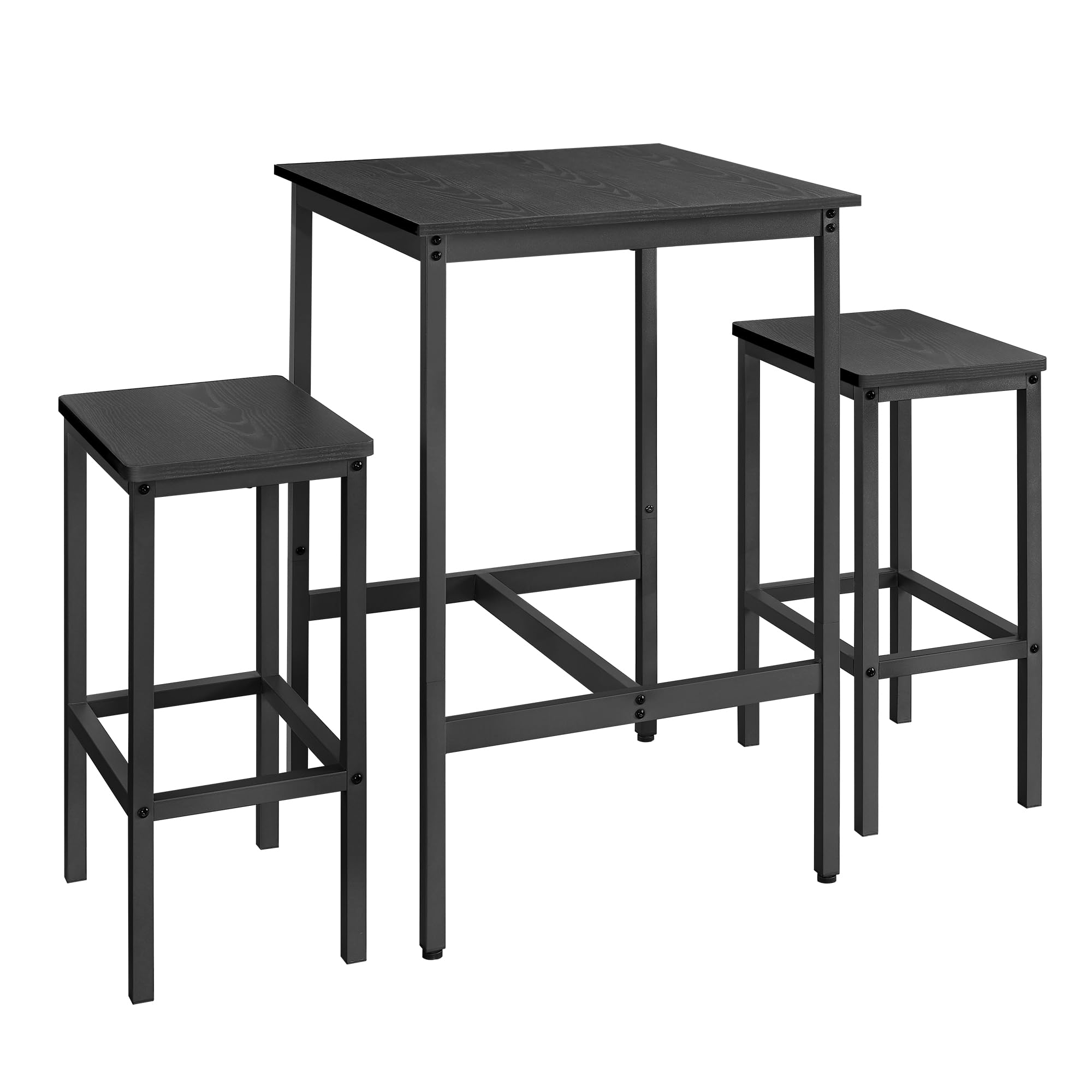 VASAGLE Bar Table and Chairs Set, Square Table with 2 Stools, Dining Pub Set for 2, Space Saving for Kitchen Breakfast, Living Room, Party Room, Ebony