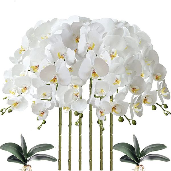 32 Inch Artificial Phalaenopsis Flowers 9 Heads Artificial Orchid Butterfly Flowers Stem Plants for Home Decor 6PCS 240130