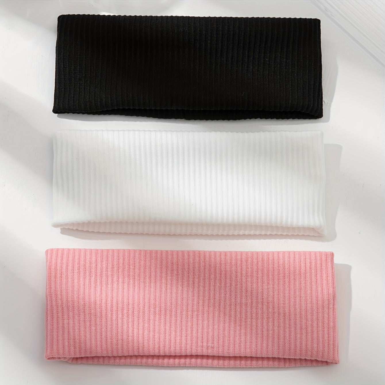 TEMU 3pcs Set Women' Color Hairbands - Black, White, Pink Hair For Gym, Yoga, Workouts & Casual Attire - Non-slip Headbands In Pink, White, Beige-