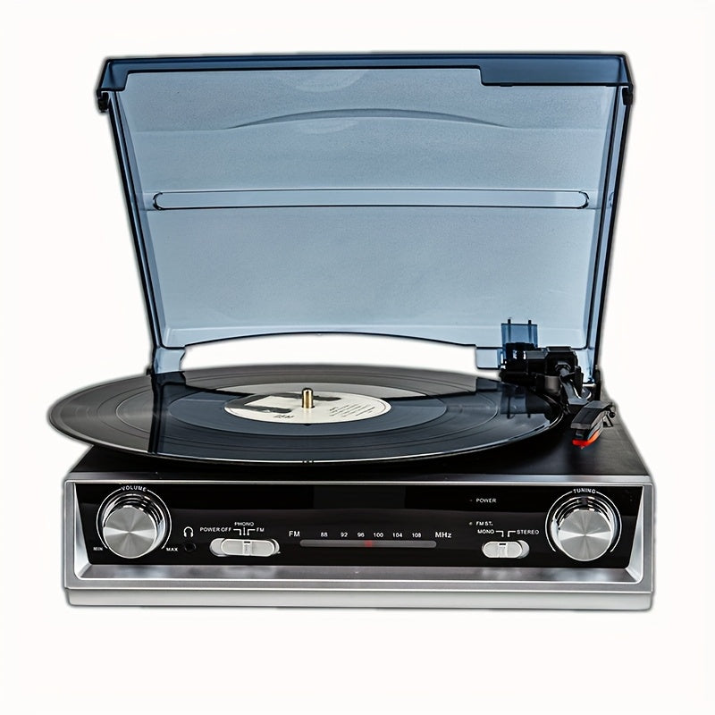 TEMU Vinyl Record Player, Vinyl Records With Built-in Speaker, Turntable, , Belt Drive Vintage , Fm Radio, 3.5mm Music Out Jack, , Headphone Jack.a
