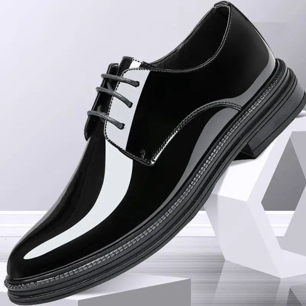 Men Oxfords Shoes Male Formal Shoes Patent leather Men Brogues Shoes Lace-Up Bullock Business Dress LK-28 241014