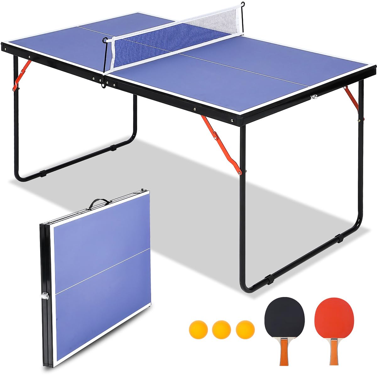 Garvee Foldable Table Tennis Table Portable Ping Pong Table with Net & 2 Paddles & 3 Balls,Portable Ping Pong Family Game Tables for Outdoor Indoor,54