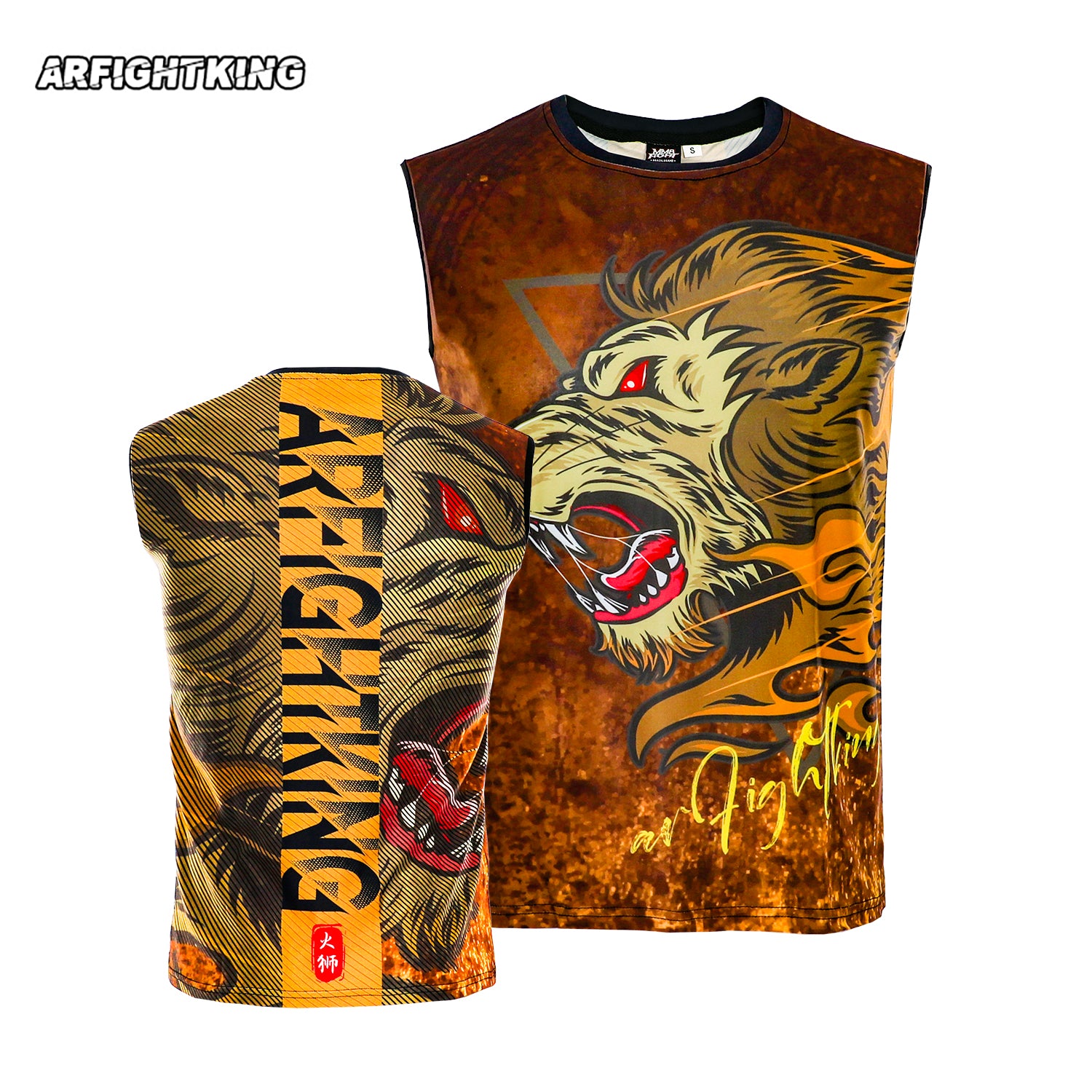MMA Fire Lion Sleeveless T-shirt Summer Muay Thai Fitness Men&#039;s Short Round Neck Men&#039;s Casual Quick Drying 3D Printing MMA Sweatshirt Brea