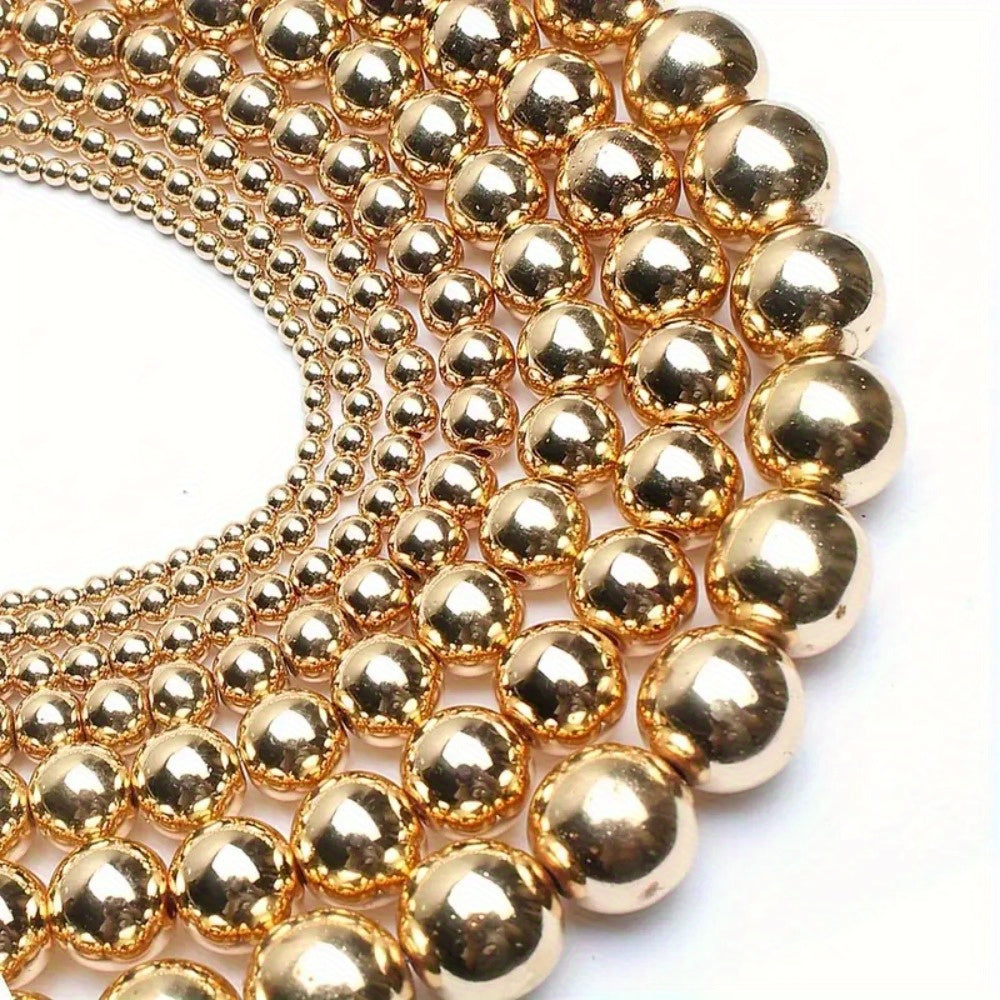 TEMU High-quality Natural Round Hematite Beads With A Golden Finish, Perfect For Making, Bracelets, Necklaces - Elegant Craft Supplies, Beads For