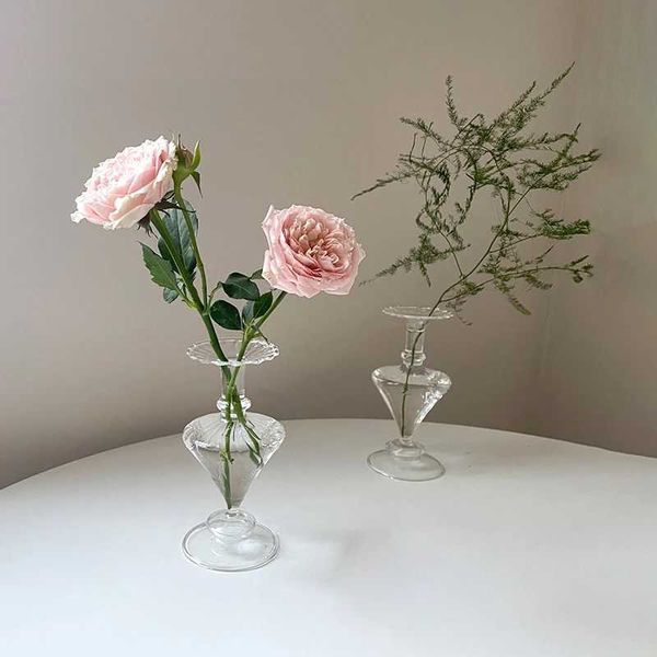 Vases Creative Glass Flower Vase Europe Style Flower Bottle Home Decor Transparent Plant Pot Crystal Vase Desktop Ornament z241212