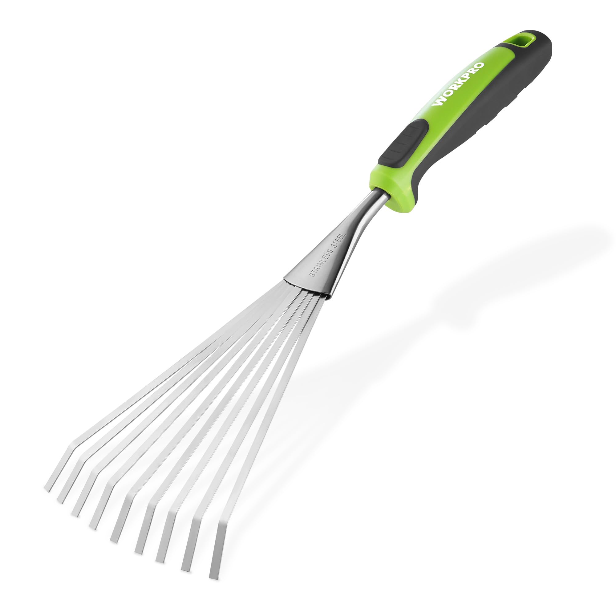 WORKPRO 16" Hand Rake, Heavy Duty Stainless Steel Garden Rake with Soft Handle, Small Garden Hand Tool for Gardening, Cultivating, Loosening Soil & Sp