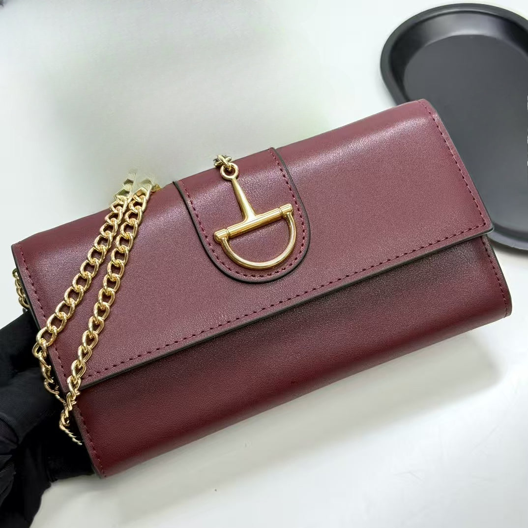 Genuine Leather Long Wallet On Chain Belt Jacki Cowhide Small Shoulder Crossbody Bag Evening Party Clutch Envelope Purses And Handbags Card Holder S