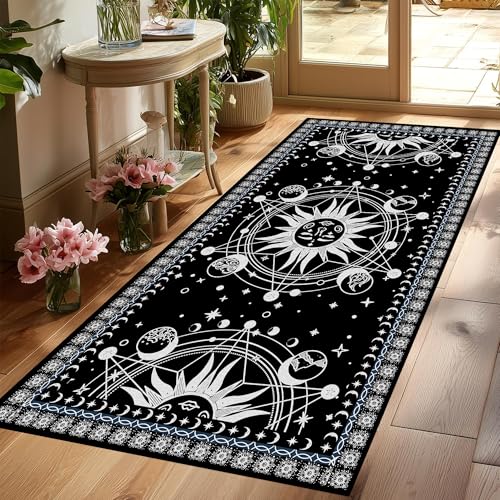 Sun and Moon Rug Boho Celestial Area Rugs for Bedroom Dorm Living Room Bohemian Occult Crescent Solar Stars Galaxy Floor Mat Pad Doormat Carpet,79" X