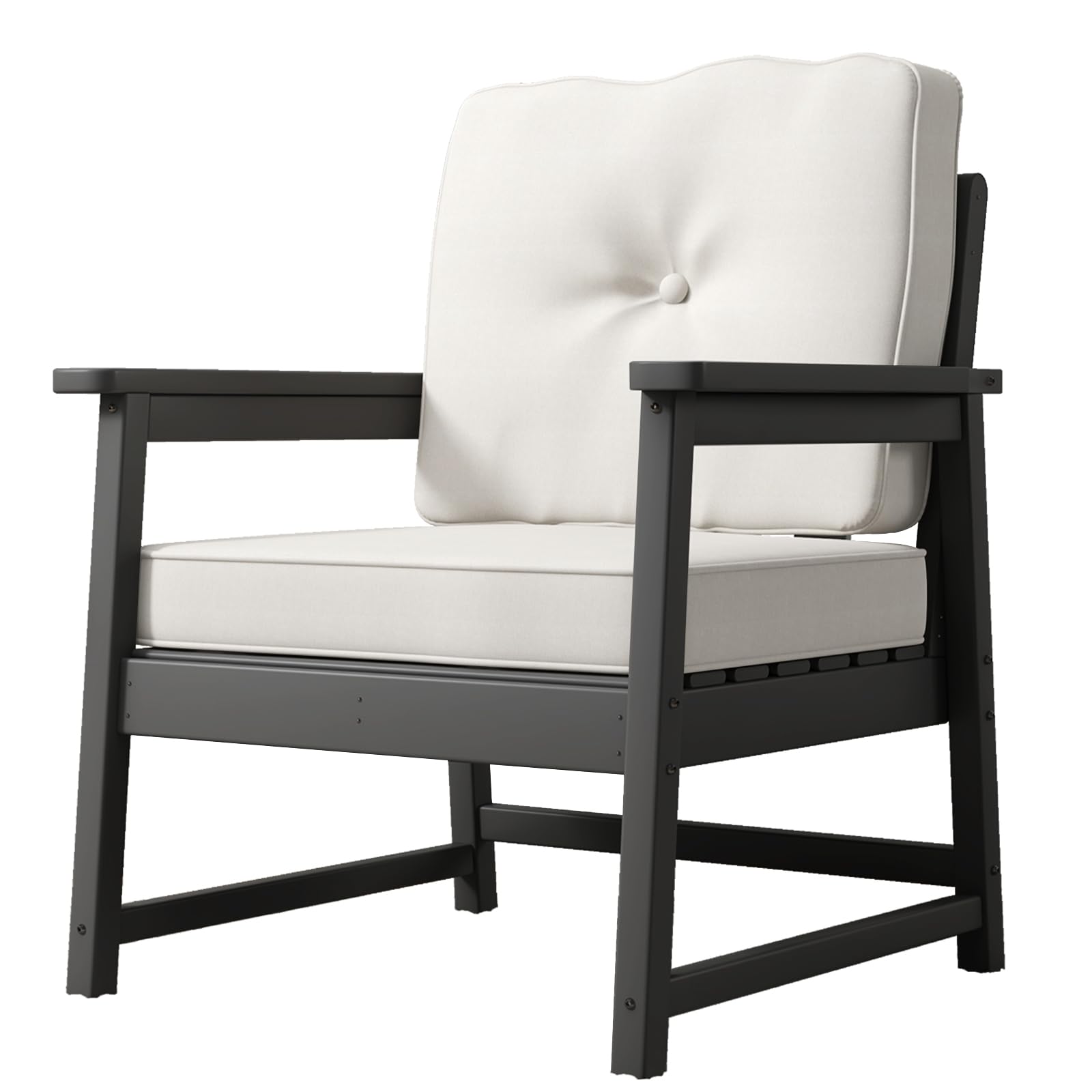 Garvee Patio Chairs HDPE Recycled Plastic Outdoor Club Chair with Thick Cushion & Stainless Steel Screws, Black, for Deck, Yard, Garden, Porch