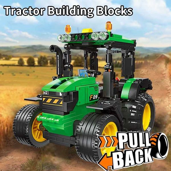 Farm tractor building block model pull back drive puzzle assembly ornaments holiday gift toysT250118