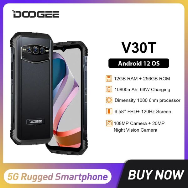 V30T DOOGEE 5G Rugged Smartphones 6.58Inch FHD Octa Core 12GB+256GB 108MP 10800mAh Battery 66W Fast Charging Mobile Phone NFC