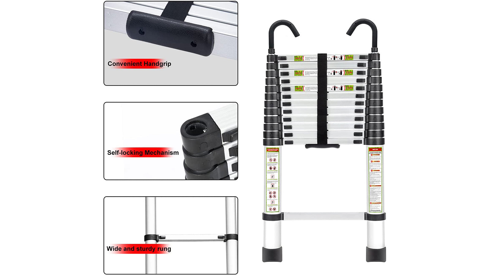 KERDOM FelixKing 10.5FT Aluminum Telescopic Ladder: Non-Slip Feet  Aluminum - 3.8m-12.5FT