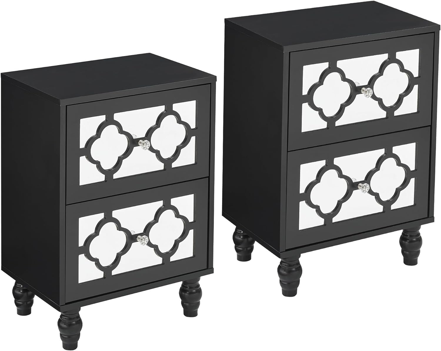 Garvee Luxury Mirrored Nightstands Set of 2 with 2 Storage Drawers and Crystal Knobs, MDF Material, Durable, Easy to Maintain, Versatile for Bedroom, 