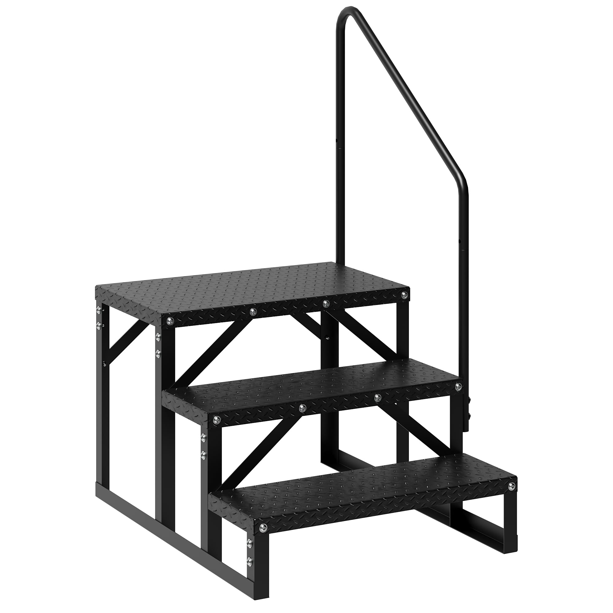 Garvee 3 Step RV Steps with Handrail, Anti-Slip Panel, 660lb Capacity RV Stairs, Portable Trailer Ladder for Outdoor, Camping, Travel, Hot Tub