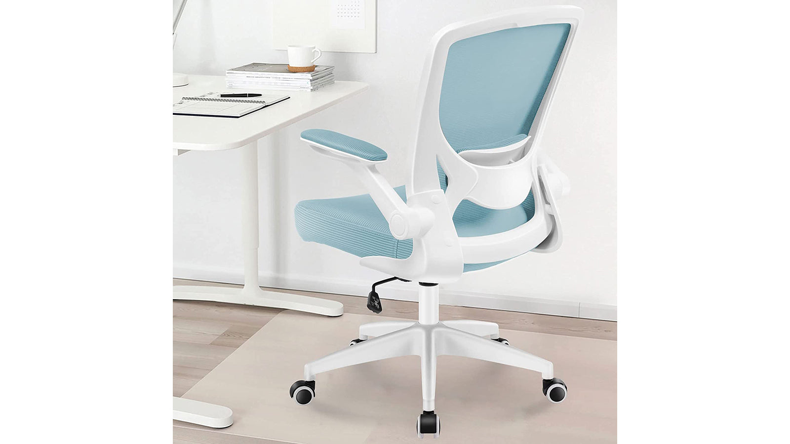 Kerdom Office Chair: Adjustable Armrests Light Blue