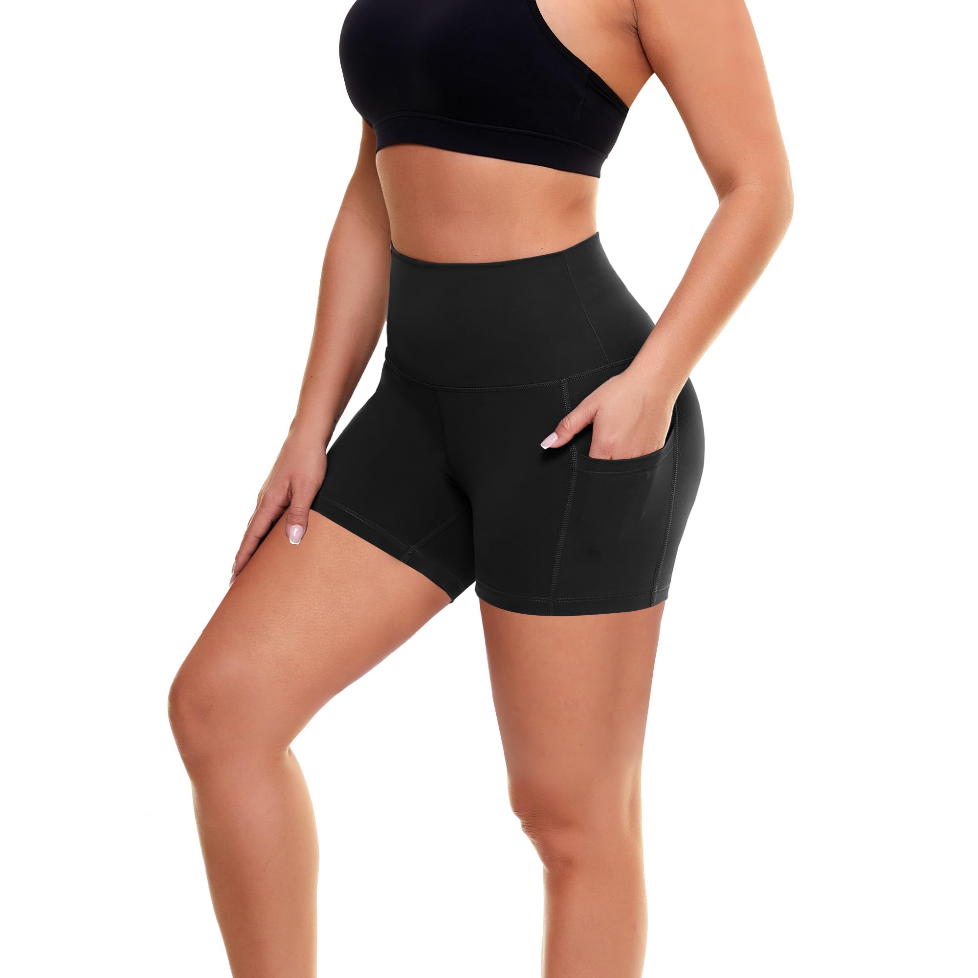 GAYHAY Biker Shorts for Women with Pockets - 8"-5"-3" Booty High Waisted Black Spandex Volleyball Short for Workout Yoga 5 IN XX-Large Black