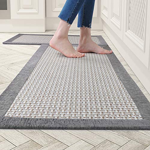 AMOAMI Kitchen Rugs and Mats Non Skid Washable, Absorbent Rug for Kitchen, Large Kitchen Floor Mats for in Front of Sink, 2 PCS Set 20"x32"+20"x48" 1'