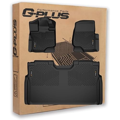 G-PLUS Floor Mats 3PCS, Fit for Ford F150 SuperCrew 2015-2025(Includes 22-24 Lightning Models) w-o Fold Flat Storage,TPE All Weather Full Cover Protec