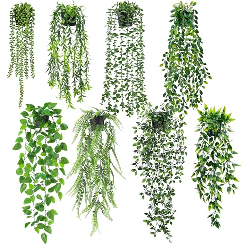 Der Rose 8Pcs Fake Plants Hanging Faux Eucalyptus Vines Artificial Hanging Plants Indoor for Room Wall Shelf Outdoor Decor