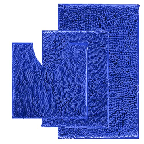 Blue Bath Mat - Super Soft Non-Slip, Machine Washable, Dries Quickly - Ultra Soft 3 Piece Bathroom Set Cyan-blue