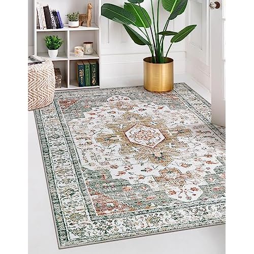 Moynesa Ultra-Thin Washable Area Rug - 5x7 Rugs for Living Room Washable Rugs for Bedroom Soft Office Mat, Printed Low Pile Accent Dining Room Carpet