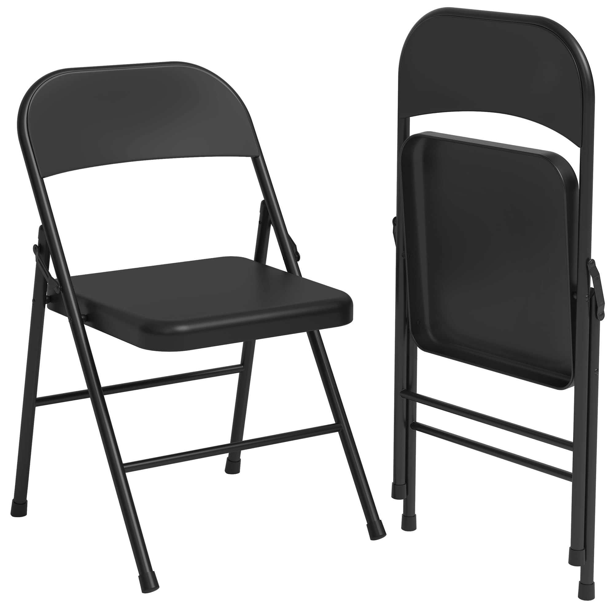 Garvee Folding Chairs 2 Pack, Foldable Chairs with Metal Frame Hold Up to 350 Pounds, Portable Black Folding Chairs Suitable for Dining Room, Living R