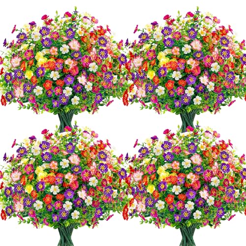 Der Rose 24 Bundles Artificial Flowers for Outdoor Fake Flowers Plants for Home Garden Porch Farmhouse Decor Multi-color