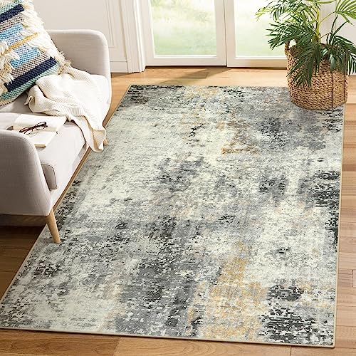 Lahome Modern Abstract Area Rug - 4x6 Grey Rugs for Bedroom Washable Dining Room Rug Living Room Mat, Non Slip Contemporary Indoor Floor Nursery Carpe