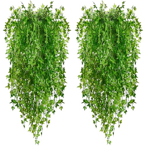 Der Rose 3Pcs Fake Hanging Ivy Plants 46.4'' Long Faux Ivy Vine Uv Resistant Artificial Outdoor Plants for Rome Home Indoor Patio Balcony Porch Wall D