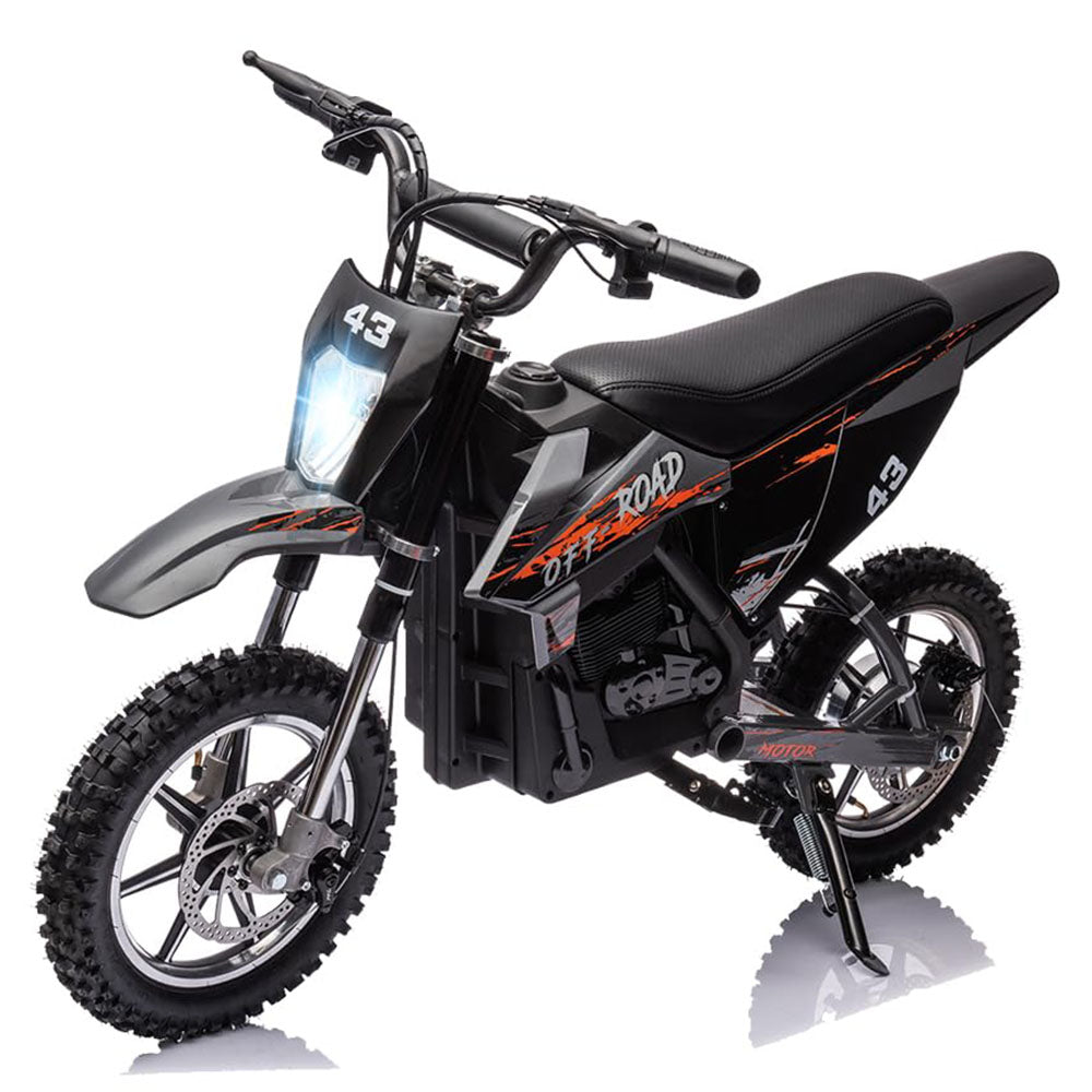 Garvee 36V Kids Electric Dirt Bike, 350W, 15.5MPH, LED, 175lbs Max - Black