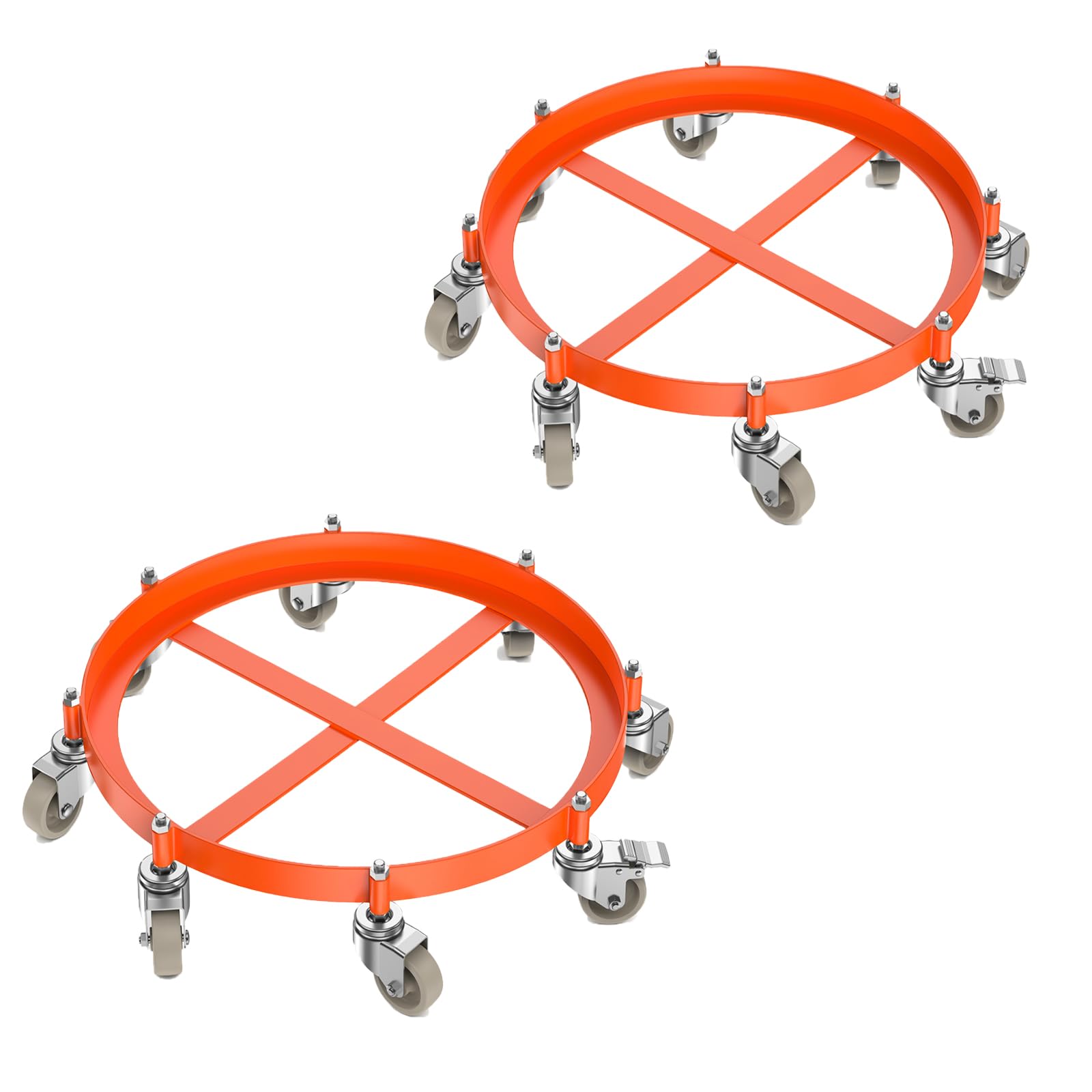 Garvee Two-Piece 55 Gallon Drum and Barrel Dolly, 2000 LBS Capacity Dolly with 8 Caster Wheels, Trash Can Dolly Non-tipping Hand, Orange Steel Frame D
